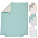 Housse de couette bb bicolore 100% coton bio 120x150 turquoise et gris perle - turquoise - ptit basile ...