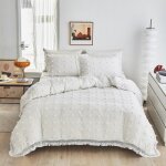 Housse de couette - lgance - blanc - 220x240cm - 2 taies 65x65cm - broderie  la main