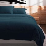 Housse de couette en coton 57 fils 240x220 cm uni bleu canard par soleil docre