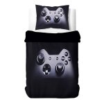 Housse de couette 140x200cm pour enfant garon parure de lit imprime gamer manette de jeu 1 taie doreiller ...