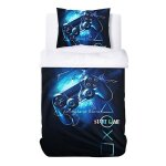 Housse de couette pour enfant garon imprime gamer parure de lit enfant 140x200cm bleu et noir 1 taie ...