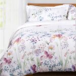 Housse de couette fleur 140x200 blanc feuilles floral parure de lit 1 personne avec fermeture �clair ...