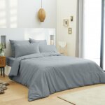 Housse de couette unie gris clair 260 x 240 cm / 100% coton / 57 fils / cm pour lit 2 places king size ...