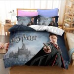 Housse de couette harry potter parure de lit 200x200 cm en microfibre avec 2 taie