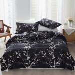 Housse de couette - marque - noir fleurs - microfibre - fermeture clair