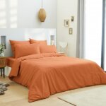 Housse de couette unie orange 260 x 240 cm / 100% coton / 57 fils / cm² pour lit 2 places king size Housse de couette unie orange 260 x 240 cm / 100% coton / 57 fils / cm² pour lit 2 places king size