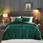 Housse de couette peluche 200x200 vert gris flanelle parure de lit 2 personne avec fermeture clair + ...