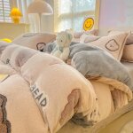 Housse de couette en polaire corail pour lit - ecelen - fille - gris - blanc - adulte