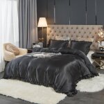 Housse de couette satin 140x200 + 1 taie doreiller 65 x 65 noir parure de lit à volants avec fermeture ... Housse de couette satin 140x200 + 1 taie doreiller 65 x 65 noir parure de lit à volants avec fermeture ...