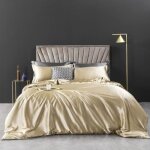 Housse de couette satin 220x240cm + 2 taies doreiller 65x65cm or parures de lit ado adulte 2 personne ...