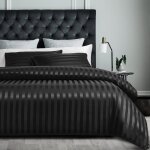 Housse de couette satin noir 200x200cm + 2 taies doreiller 65x65cm avec fermeture clair parure de lit ...