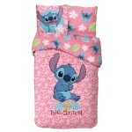 Housse de couette et taie doreiller - lilo et stitch - stitch - 140x200 cm - 100% coton - rose
