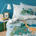 Parure de lit enfant 100% coton - matt & rose - dino jungle - gris / blanc - 140x200 + 63x63cm
