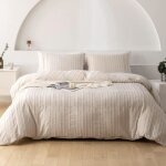 Housse de couette - tuft�e beige ray�e - 140x200 - 1 personne - fermeture �clair