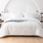Housse de couette - tufte - blanc raye - 220x240 - 100% microfibre - fermeture clair