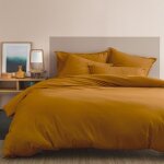 Housse de couette unie 100% coton - matt & rose - coton lav� - coloris caramel - 260x240 cm