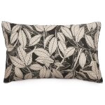 Housse de coussin 40x60 cm lin lav� imprim� v�g�tal helios noir caf�