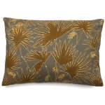 Housse de coussin 40x60 cm lin lav� motif v�g�tal palawan vert kaki