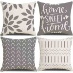 Housses de coussin - folaya - 45 x 45 cm - lot de 4 - gris - tissu naturel
