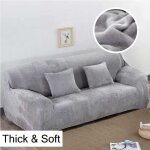 Housse de canap� - folaya - gris clair - 2 places 145 - 185 cm - velours extensible - confortable