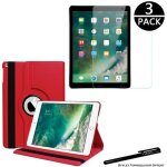 Housse etui rouge pour apple ipad pro 12. 9 2015 / 2017 coque avec support rotatif 360 + 3 vitres de ...