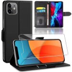 Housse pour iphone 13 yiou effet cuir noir avec 2 verres tremp�s et fermeture aimant�e