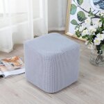 Housse pour pouf - homyl - extensible antid�rapante - carr� - gris - 25 - 33cm / 30 - 36cm
