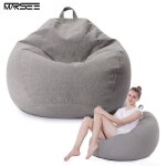 Housse de pouf - marsee - poire - coton et lin - 90x110 cm - gris clair