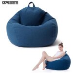 Housse de pouf poire - marsee - grande taille 90x110 cm - coton et lin - bleu fonc - confortable