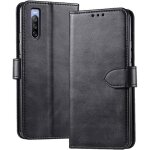 Housse de protection etui  rabat en cuir pu pour sony xperia 10 iv - rasena - noir - fermeture magntique ...