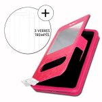 Housse pour smartphone - asus - zenfone max (m2) - simili cuir - rose - 2 verres de protection