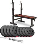 Banc de musculation pliable hop - sport hs - 1080 set dhalt�res 39 kg disques de poids et support barre ...