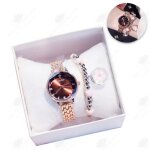 Montre femme - htbe� - diamant miroir - acier - quartz - rouge rose