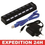 Hub usb 3. 0 aliment pour pc: 7 ports adaptateur usb - prise usb multiple pour ordinateur chargeur multiport ...