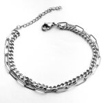 Bracelet - hueihwoh - maille gourmette rectangle - acier au titane - ajustable 19 � 24 cm - argent�