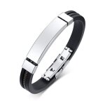Bracelet - hueihwoh - homme - acier au titane - cuir microfibre - 19. 5 cm - argent� noir