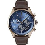 Montre chronographe - hugo boss - 1513604 - cuir marron - �tanch�it� 3 atm - cadran bleu