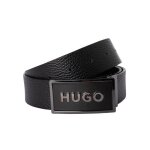 Ceinture en cuir garin - hugo - homme - boucle  logo - largeur 4cm - noir