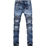 Jean homme insfity slim plissé moto jeans pantalon - bleu Jean homme insfity slim plissé moto jeans pantalon - bleu
