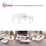 Huole lot de 2 tables basses gigognes scandinave blanc laqu� mat - l 98 x l 61 et l 88 x l 48 cm