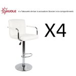 Huole 4 x tabourets de bar � accoudoirs dossier � six compartiments + coussin de si�ge � neuf blanc pur ...