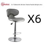 Huole 6 x tabourets de bar chaise haute design arcs hauteur r�glable avec dossier gris h 85 - 105 cm