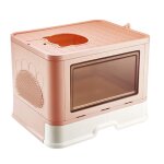 Huole - bac � liti�re pliable en pp pour chat facile � nettoyer avec couvercle rose - pot pour chat ferm� ...