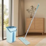 Huole balai plat avec 2 chiffons serpilli�re vert avec seau de nettoyage mop domestique balai - brosse ...