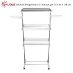 Huole s�choir � linge inox � 3 niveaux gris �tendoir pliable avec deux tiges inf�rieure h 158 cm