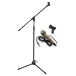 Ibiza sm007t pied de microphone avec longue perche et support micro - pack pied micro + micro