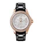 Montre - ice - watch - ice crystal rose - gold black - cuir - analogique - femme