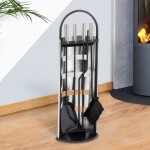 Idmarket ensemble serviteur de chemin�e noir inox 5 �l�ments pelle balai tisonnier pince avec support ...