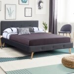 Idmarket lit double scandinave oslo avec t�te de lit et sommier 160 x 200 cm tissu gris anthracite