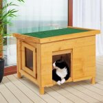 Idmarket maison pour chat niche en bois avec porte basculante � lamelles
